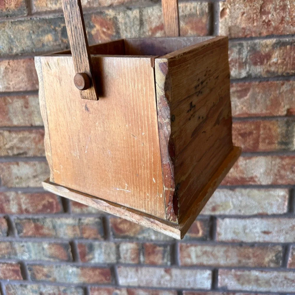Rustic Wood Storage Crate with Handle Distressed Farmhouse Decor Planter Box